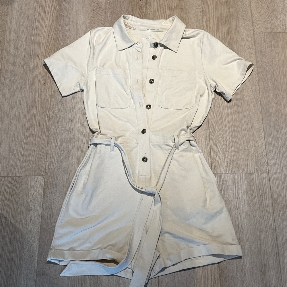 Andrew Marc Cream Belted Romper | New Condition